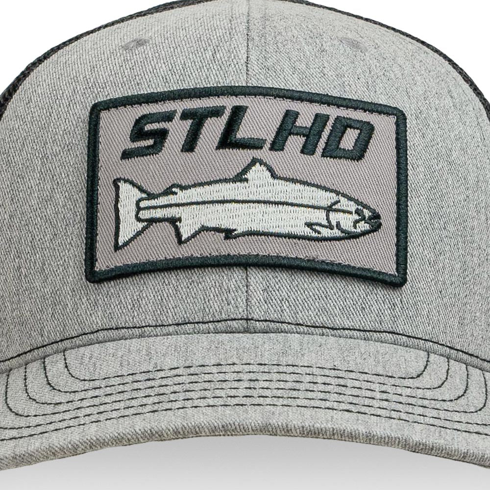 STLHD Chrome Edition Heather Grey/Black Trucker Snapback Hat, detail view