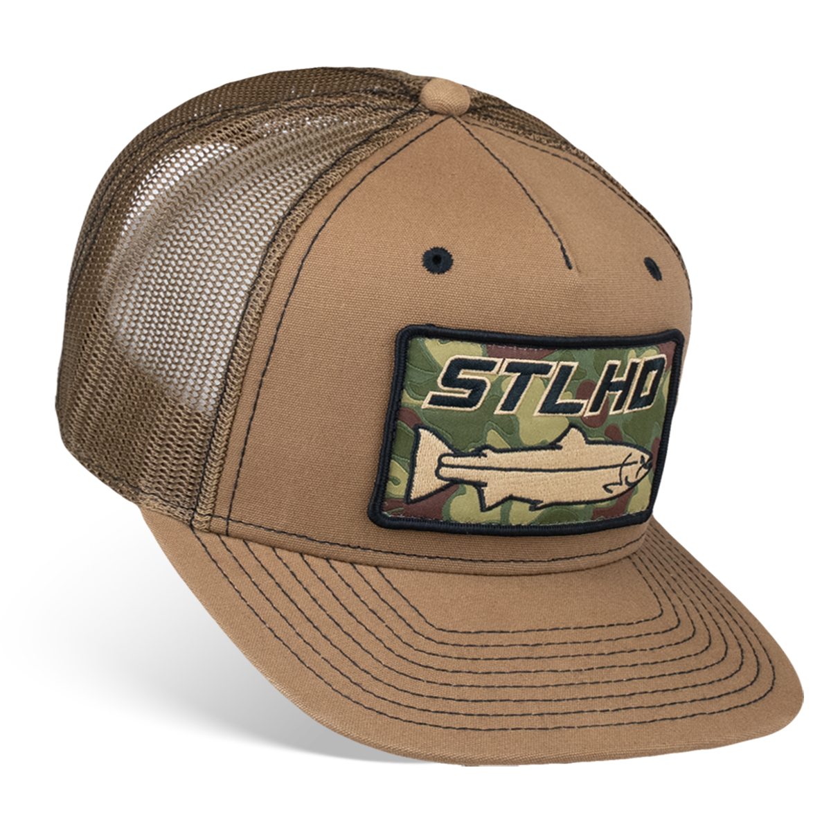 STLHD Hunt Club 5 Panel Trucker, front view