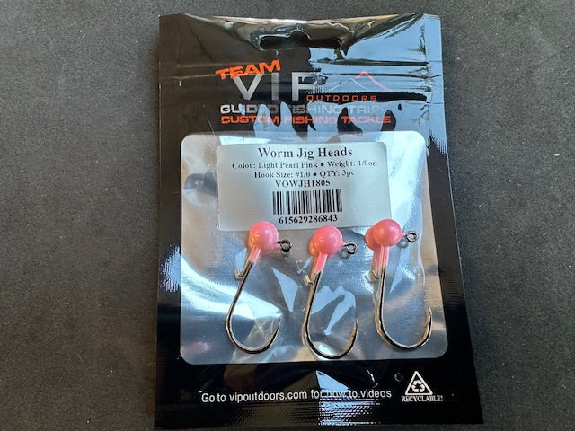 1/8 oz Pearl PINK Jig Head. 1/0 2x Strong Hook with Worm Keep (3 Pack) - STLHD GEAR 
