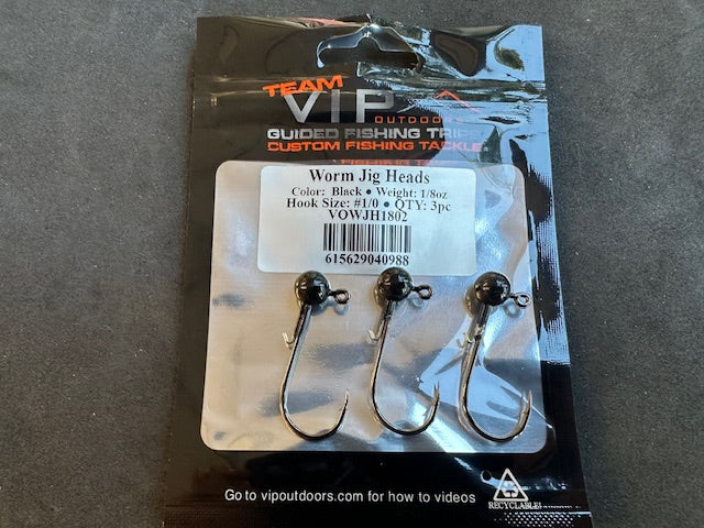 1/8 oz Black Jig Head. 1/0 2x Strong Hook with Worm Keep (3 Pack) - STLHD GEAR 