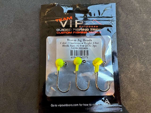 1/8 oz Chartreuse Jig Head. 1/0 2x Strong Hook with Worm Keep (3 Pack) - STLHD GEAR 