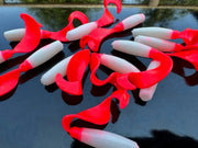 4" "White w/ Flame Red Tail" Curly Tail - STLHD GEAR 