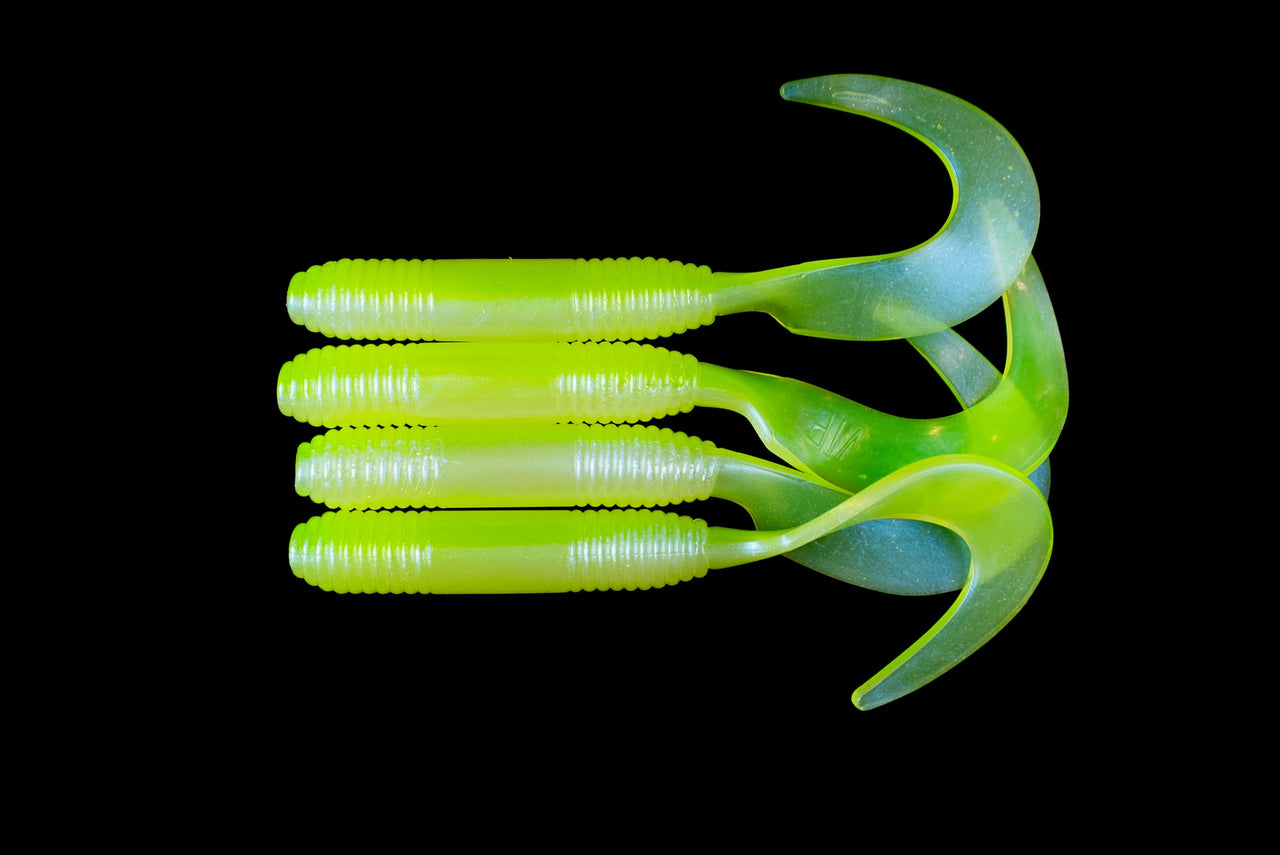 6" "Chartreuse Pearl" Curly Tail - (Single Bait) - STLHD GEAR 