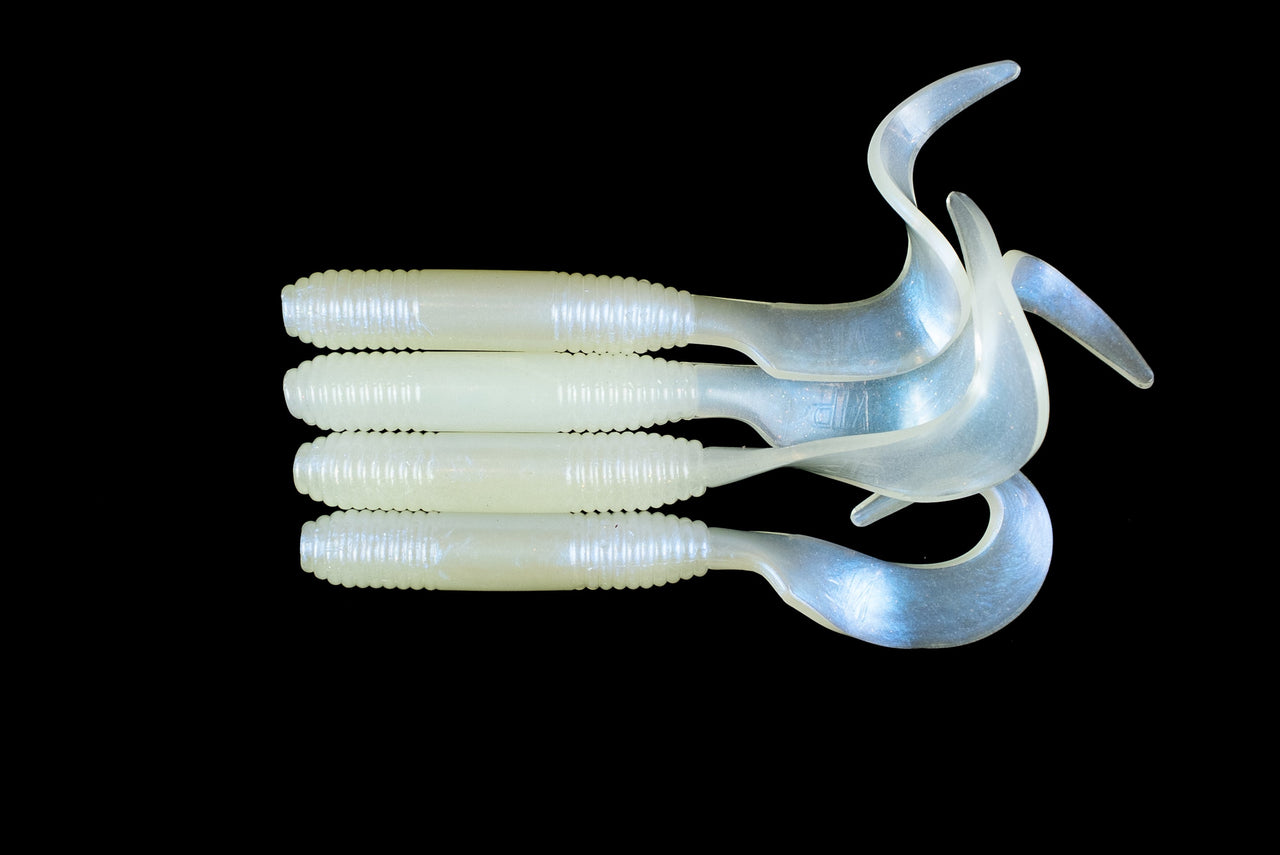 6" "Glow Pearl" Curly Tail - (Single Bait) - STLHD GEAR 