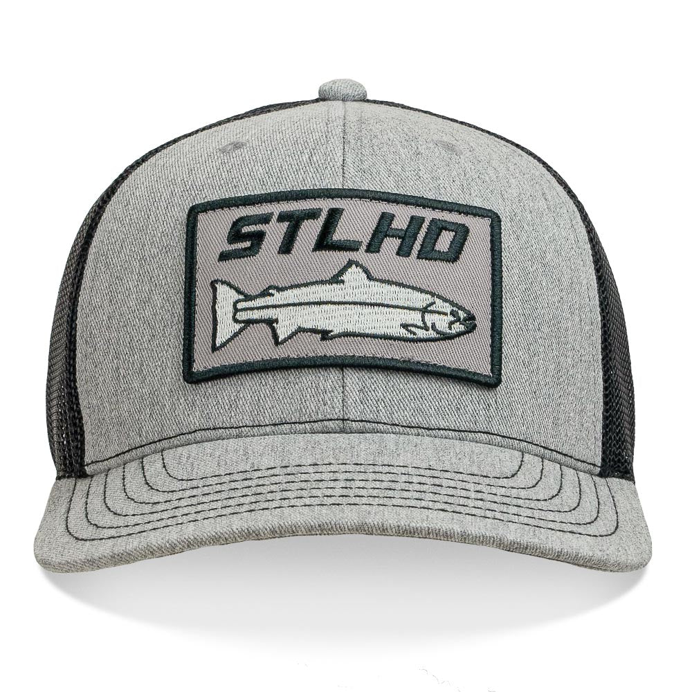 STLHD Chrome Edition Heather Grey/Black Trucker Snapback Hat, back view