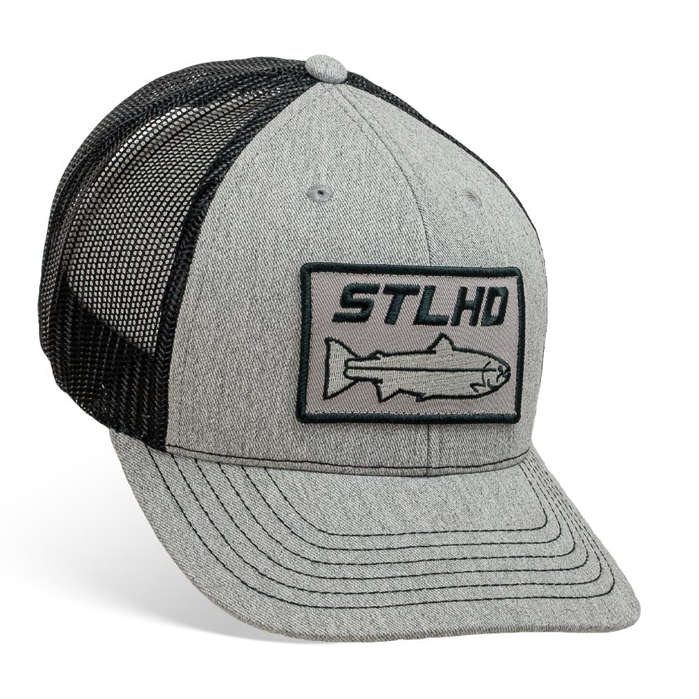 STLHD Chrome Edition Heather Grey/Black Trucker Snapback Hat, front view