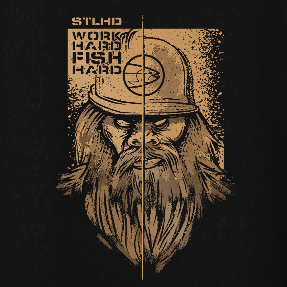 STLHD Men’s Work Hard Fish Hard Premium Hoodie, back view