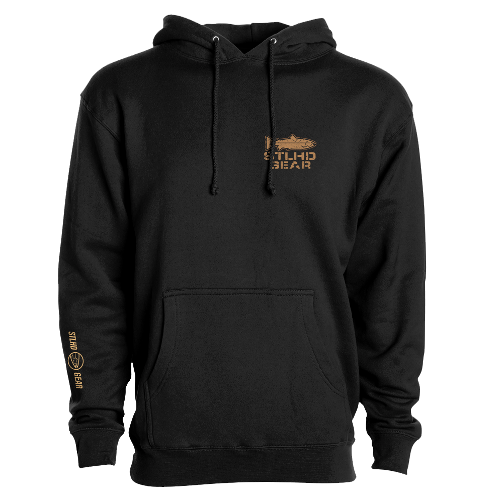 STLHD Men’s Work Hard Fish Hard Premium Hoodie, front view