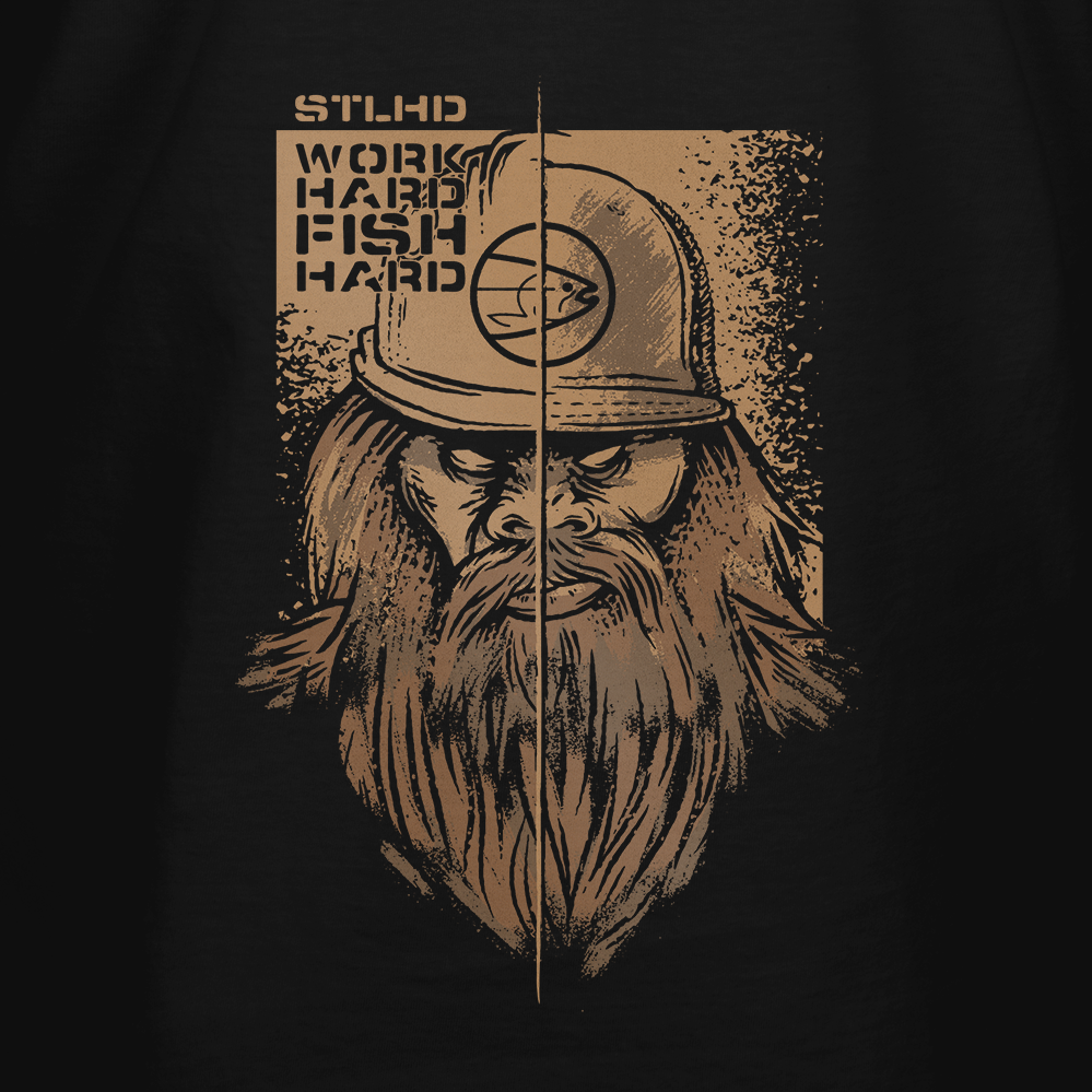 STLHD Men’s Work Hard Fish Hard T-Shirt, back view