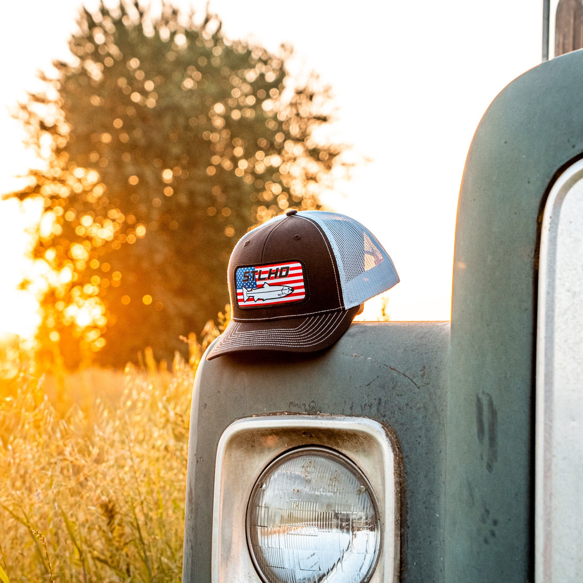 STLHD Nation Black/White Trucker Snapback Hat, lifestyle view