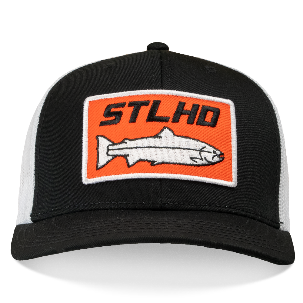 STLHD Standard White & Black Trucker Hat, back view