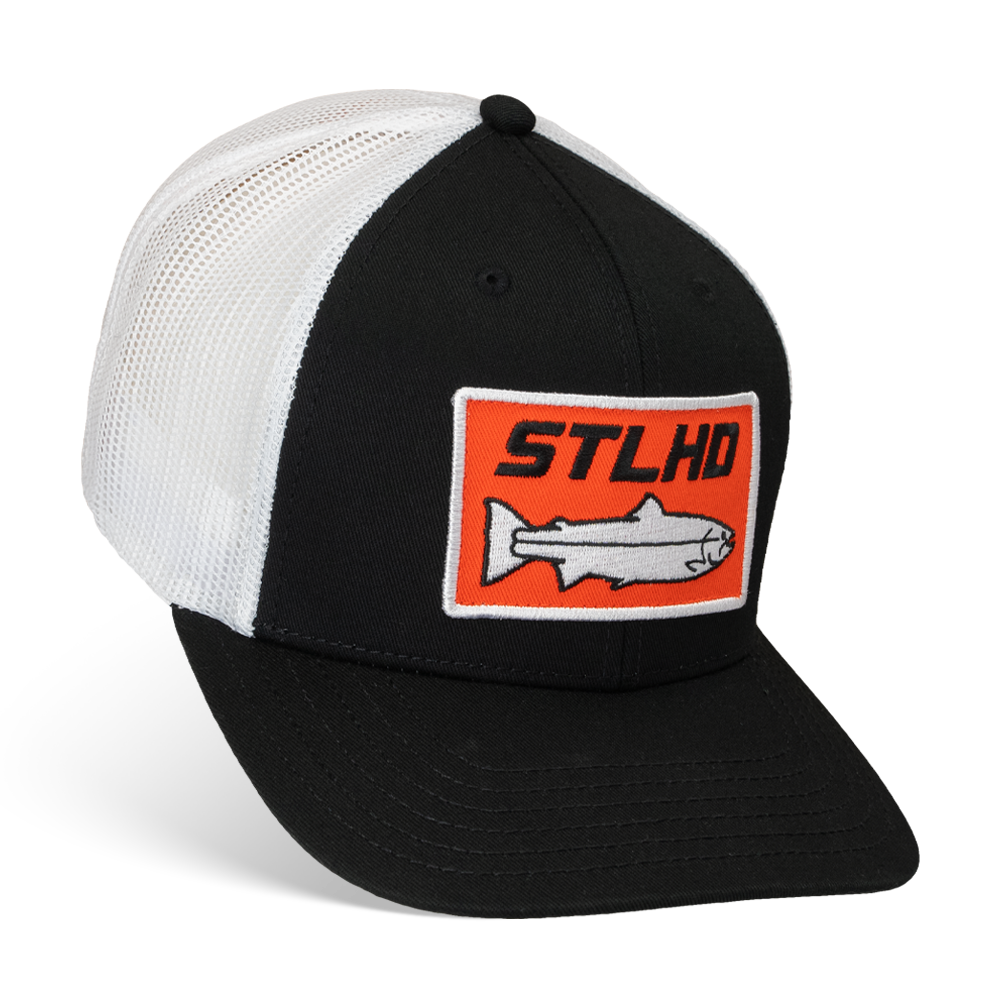 STLHD Standard White & Black Trucker Hat, front view