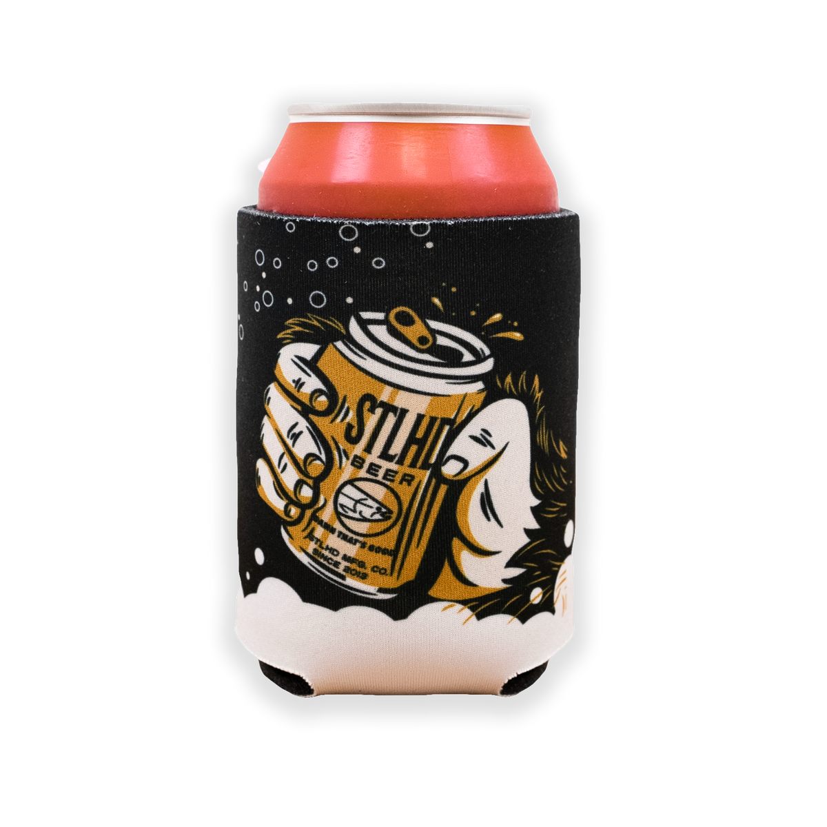 STLHD Sudsy Drink Koozie, back view