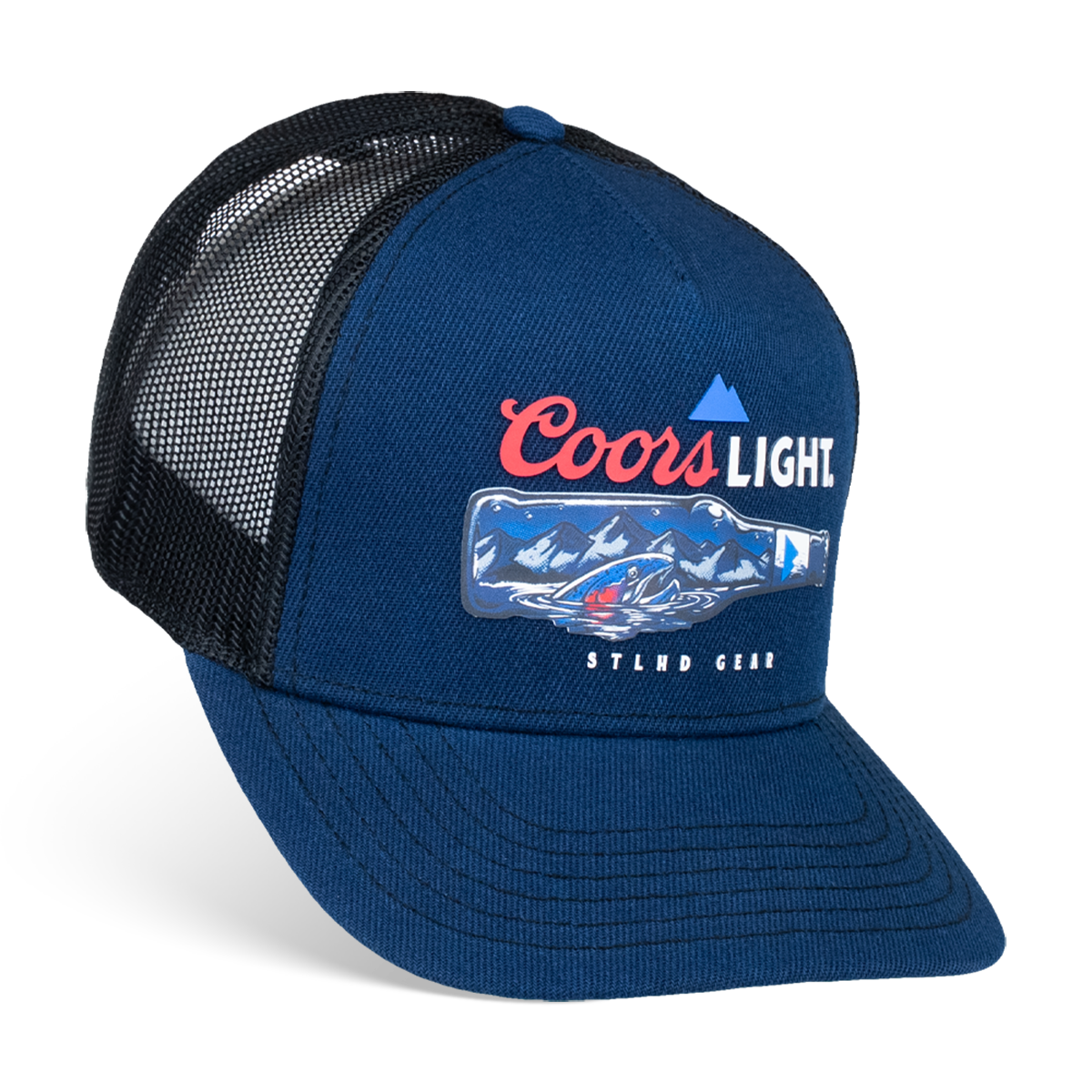STLHD X Coors Light Bottlescape Trucker, front view