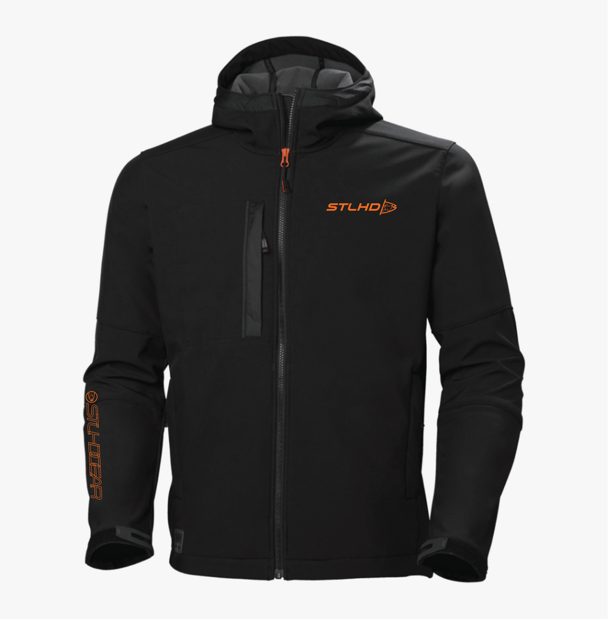 STLHD X Helly Hansen Black Kensington Soft Shell Jacket, front view