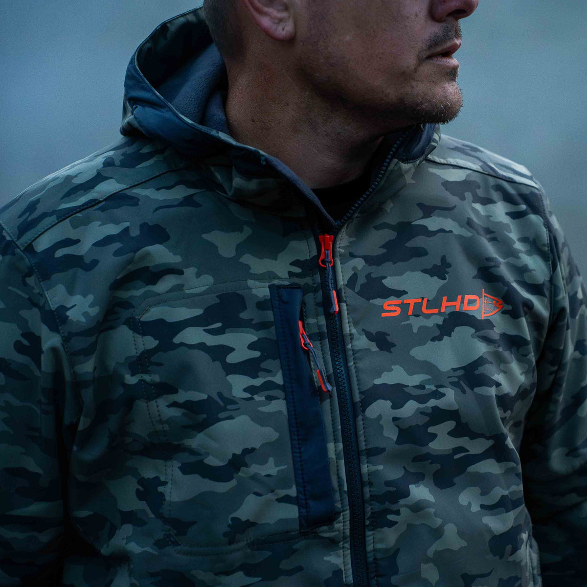 STLHD X Helly Hansen Kensington Camo Soft Shell Jacket, front view