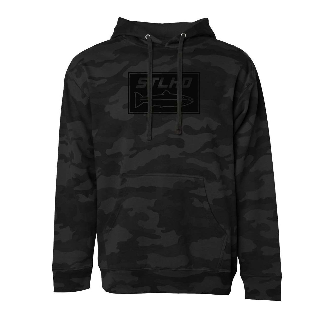 STLHD Men's Black Water Black Camo Standard Hoodie, front view