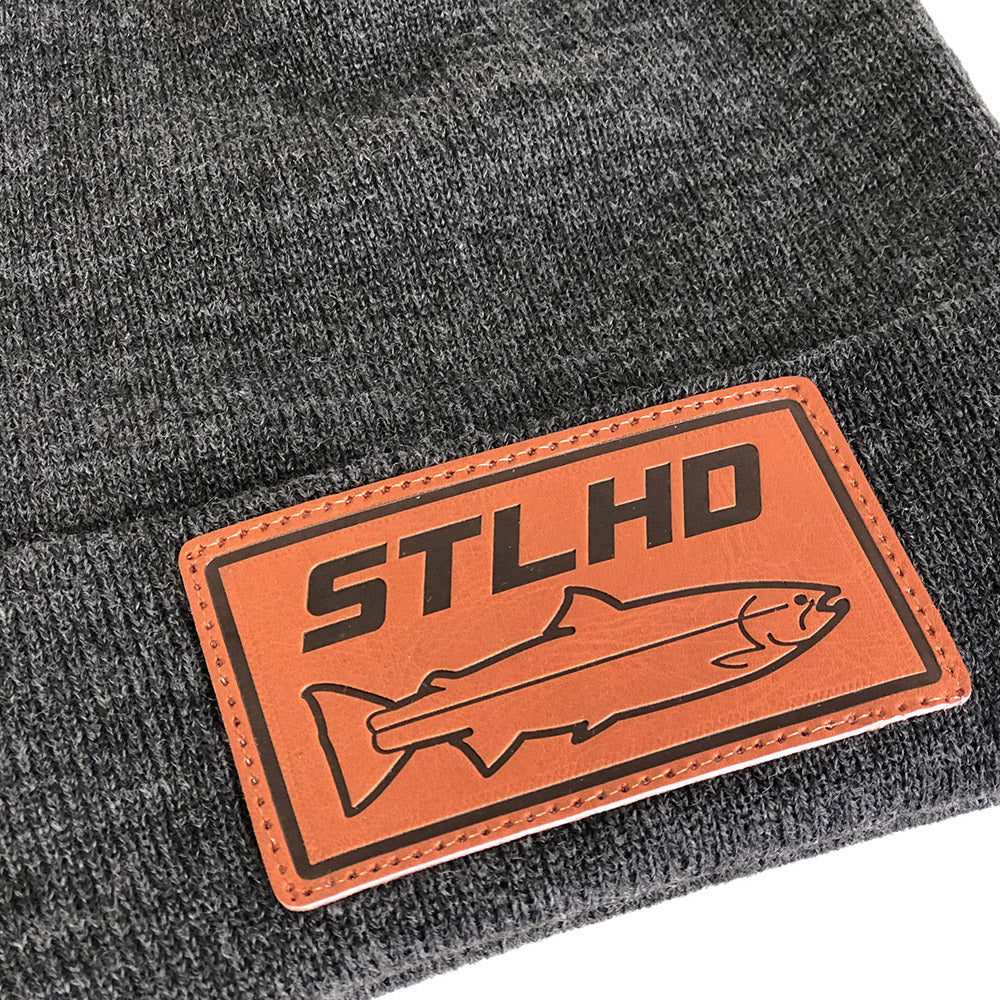 STLHD Rawhide Grey Beanie Knit Hat, back view
